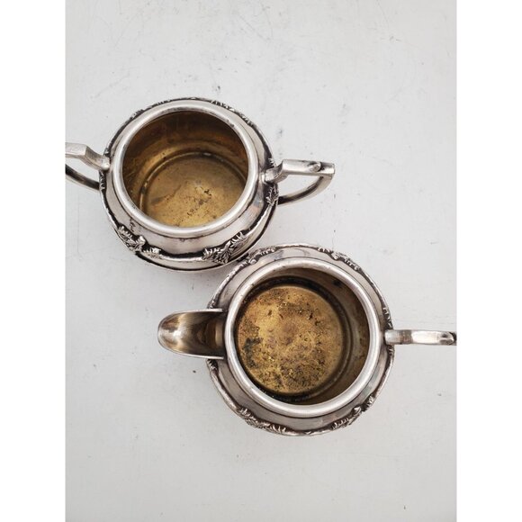 Vintage Sugar Bowl and Creamer Pitcher with Handle -silver plated Irvinware, - Picture 6 of 10